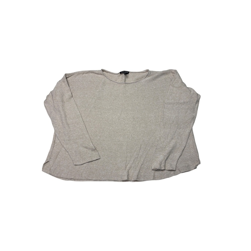 Eileen Fisher Organic Linen Cotton Boxy Knit Top Oatmeal Beige Womens Size M